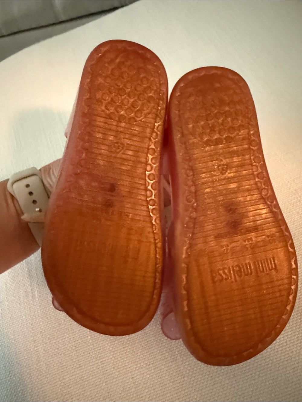 Mini Melissa Pink Glitter Bow Jelly Sandals - Picture 3 of 4